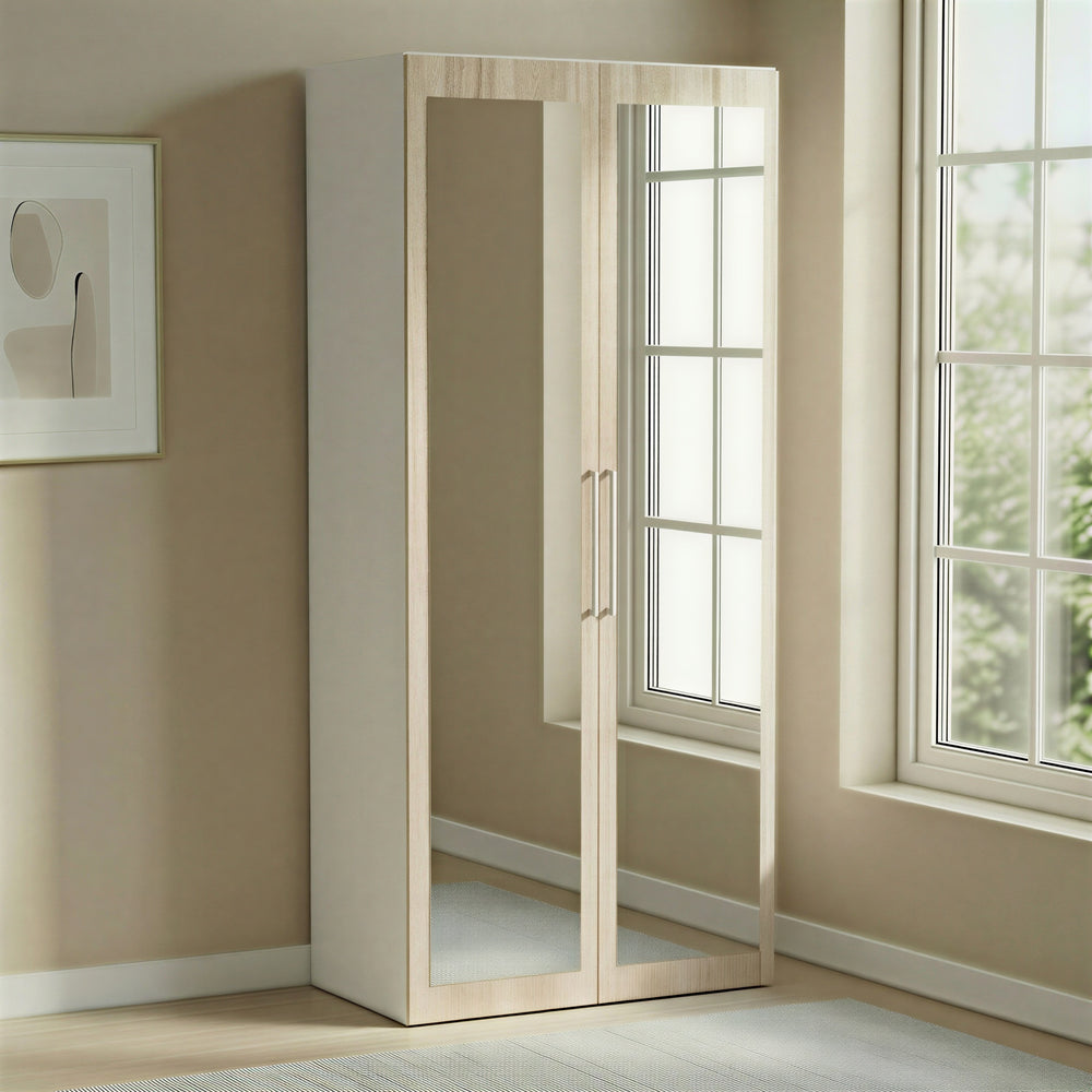 Connect Modular 2 Door White and Oak Full Mirrored Wardrobe 100x55x224cm CON-2DR-R2M