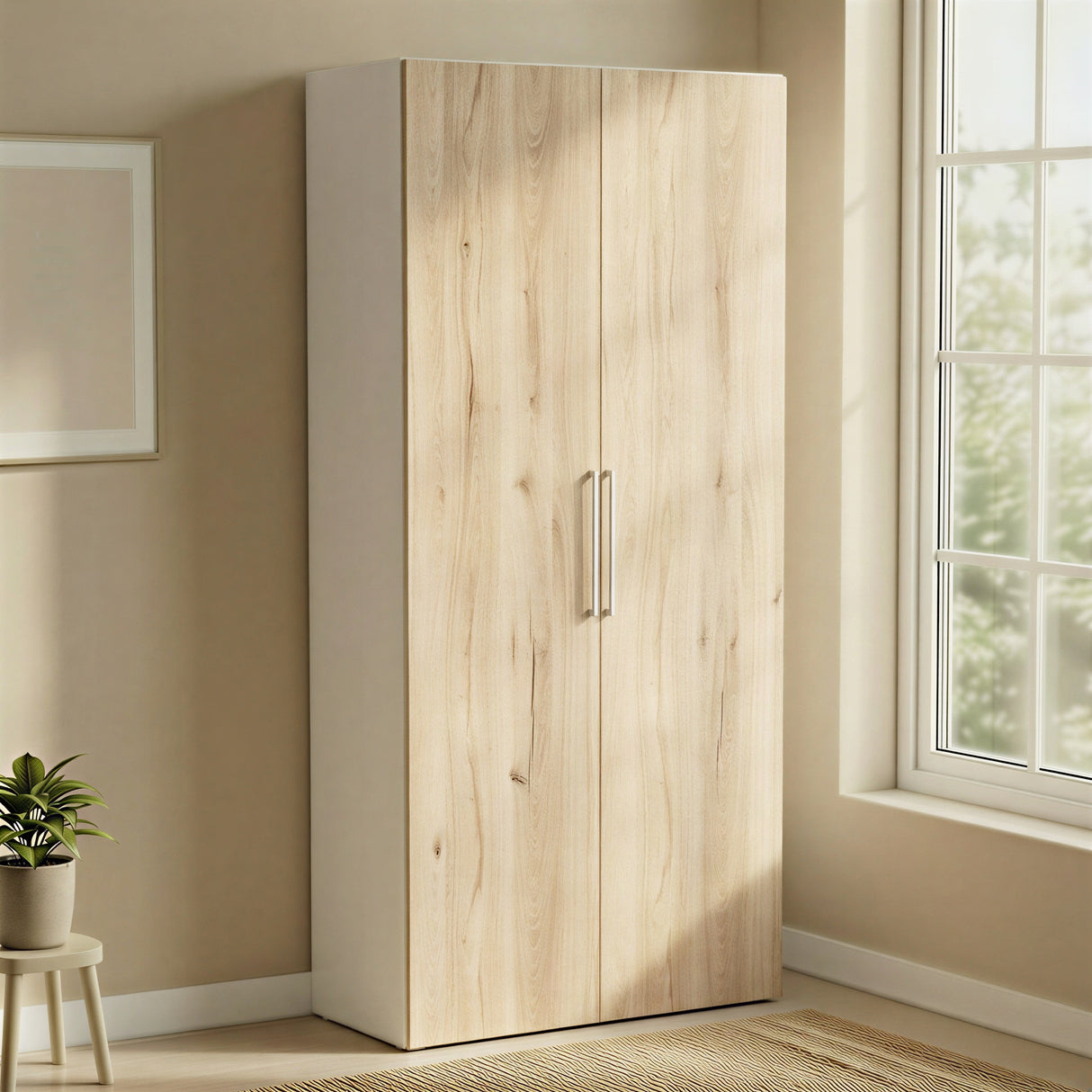 Connect Modular 2 Door White and Oak Wardrobe 100x55x224cm CON-2DR-R - FurniComp