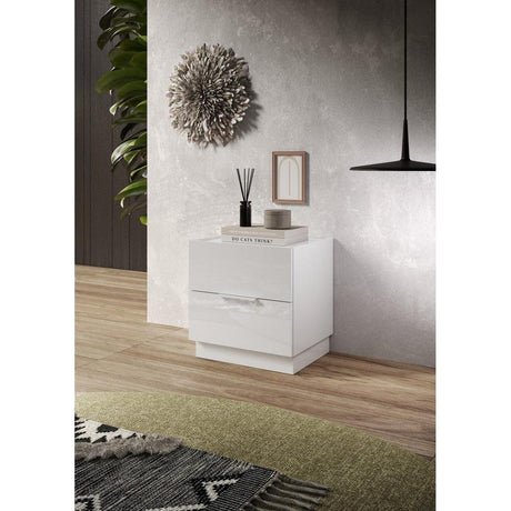 Cuba 2 Drawer Bedside Table - White High Gloss - FurniComp