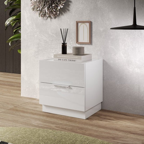 Cuba 2 Drawer Bedside Table - White High Gloss - FurniComp