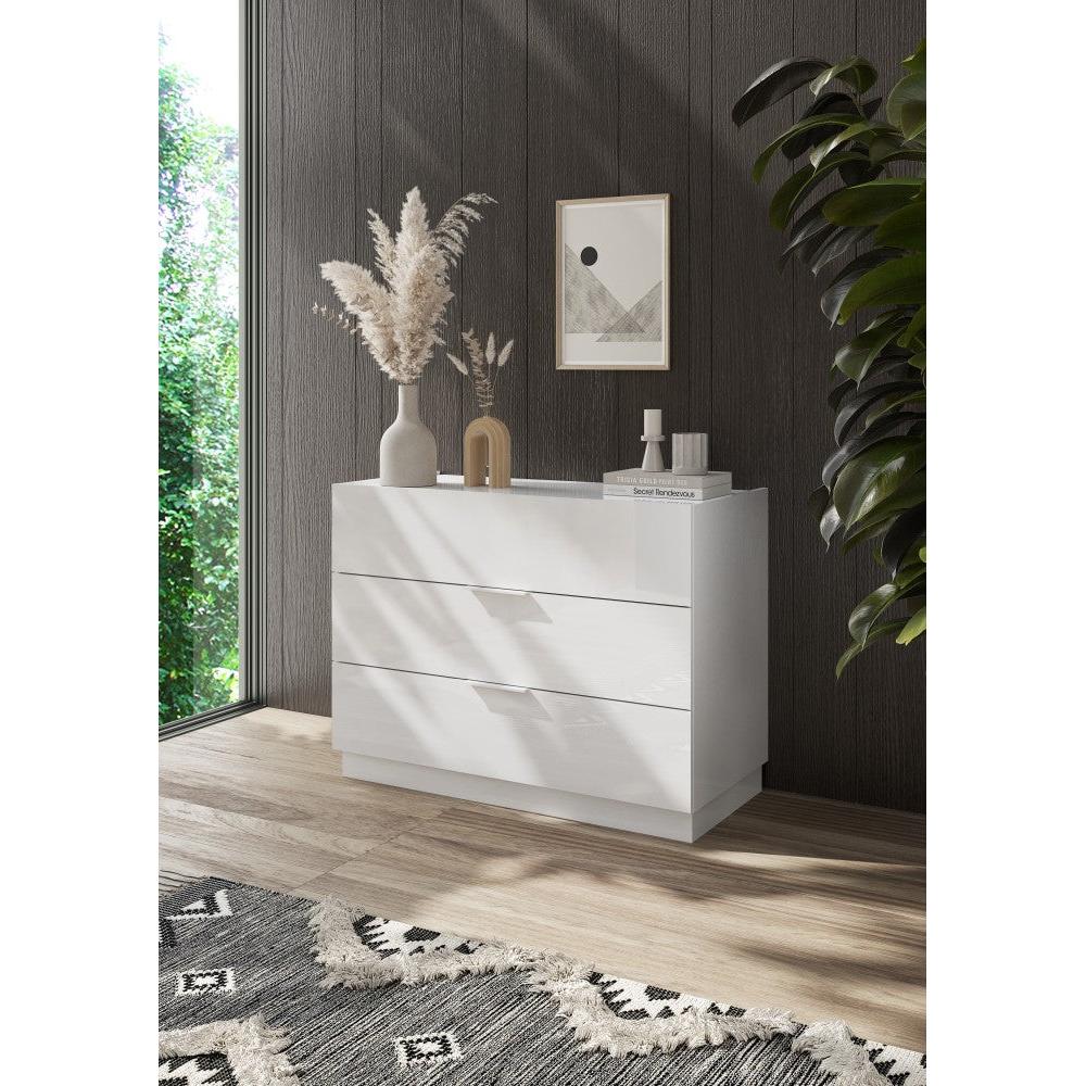Cuba 3 Drawer 110cm Chest of Drawers - White High Gloss - FurniComp