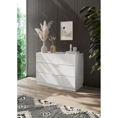 Cuba 3 Drawer 110cm Chest of Drawers - White High Gloss - FurniComp