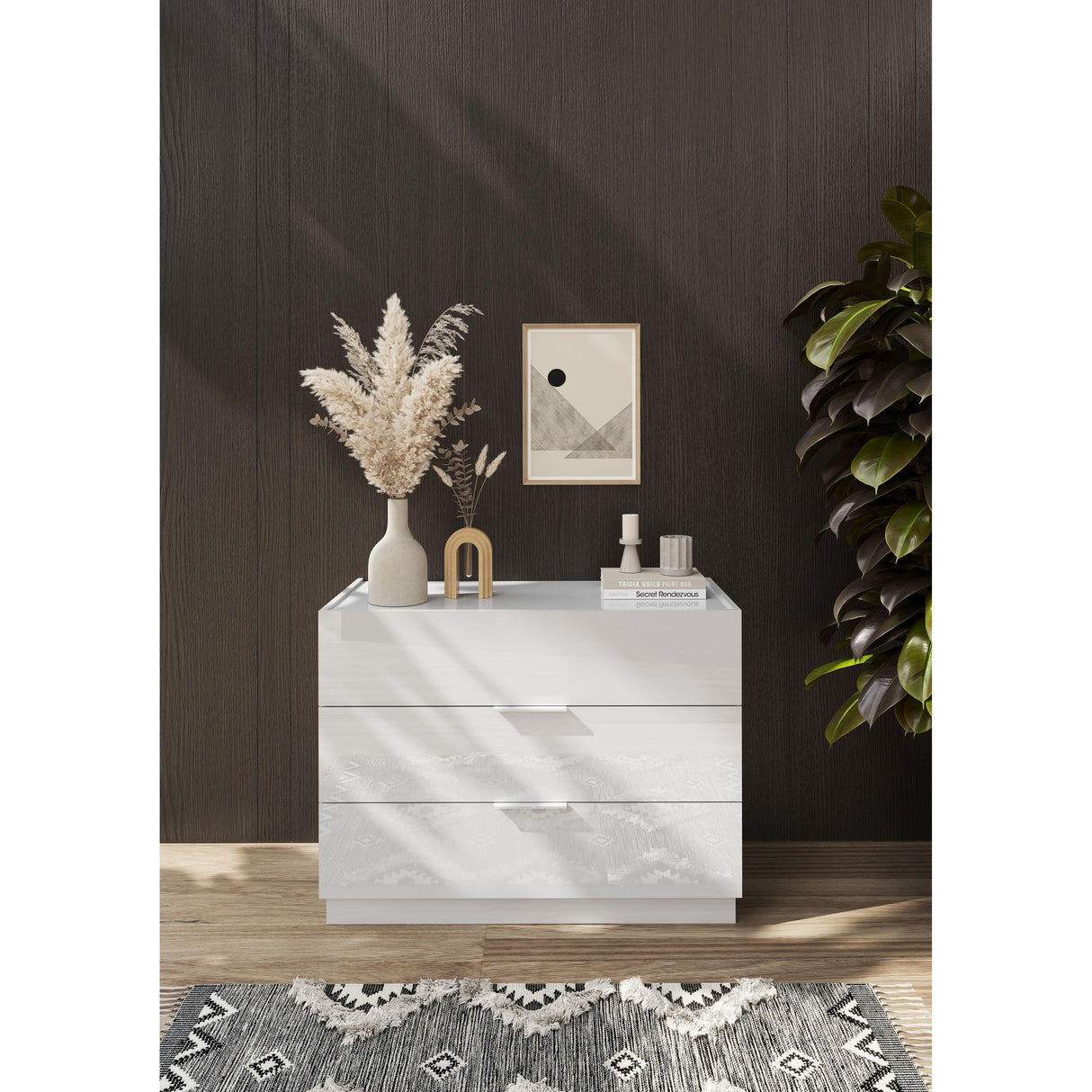 Cuba 3 Drawer 110cm Chest of Drawers - White High Gloss - FurniComp