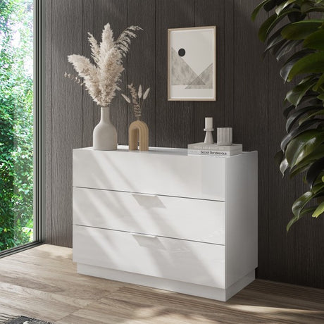 Cuba 3 Drawer 110cm Chest of Drawers - White High Gloss - FurniComp