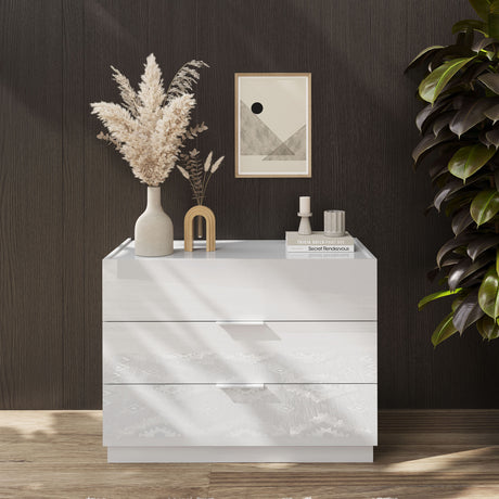 Cuba 3 Drawer 110cm Chest of Drawers - White High Gloss - FurniComp