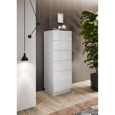 Cuba 6 Drawer 50cm Tall Chest of Drawers - White High Gloss - FurniComp