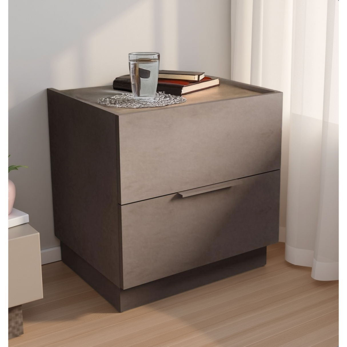 Cuba 2 Drawer Bedside Table - Bronze & Mercure Oak - FurniComp