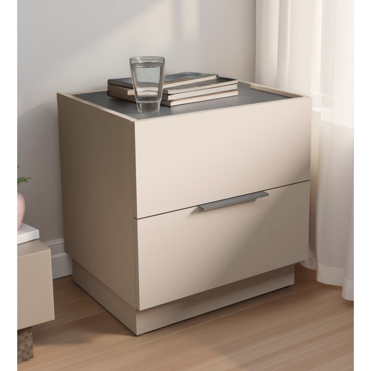 Cuba 2 Drawer Bedside Table - Cashmere & Anthracite - FurniComp