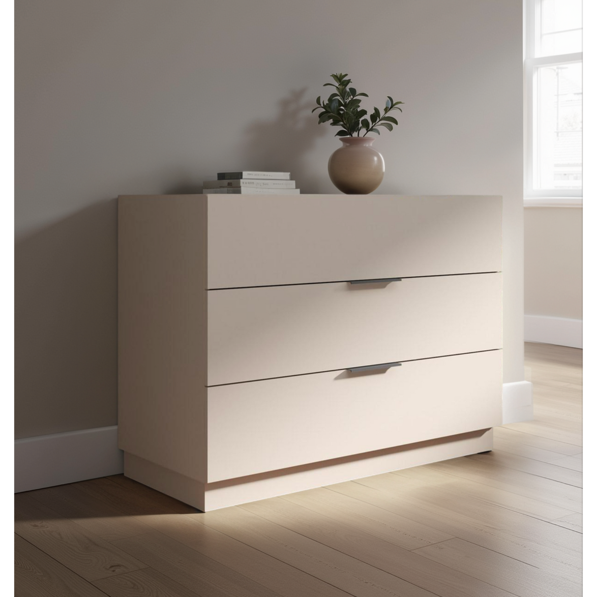 Cuba 3 Drawer 110cm Chest of Drawers - Cashmere & Anthracite - FurniComp