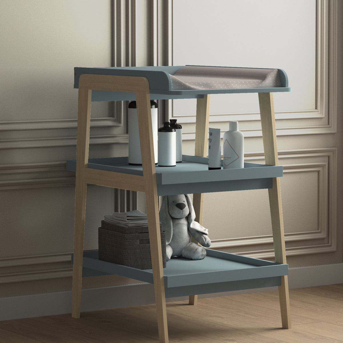 Daisy 3 Tier Open Baby Changing Unit Blue Oak FurniComp daisy-3-tier-open-baby-changing-unit-blue-oak-furnicomp