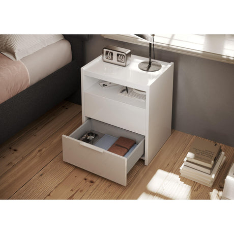 Dune 2 Drawer Bedside Table - White High Gloss - FurniComp