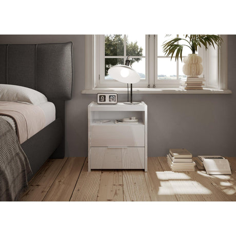 Dune 2 Drawer Bedside Table - White High Gloss - FurniComp