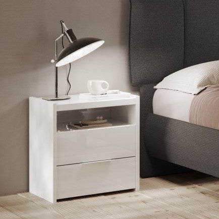 Dune 2 Drawer Bedside Table - White High Gloss - FurniComp