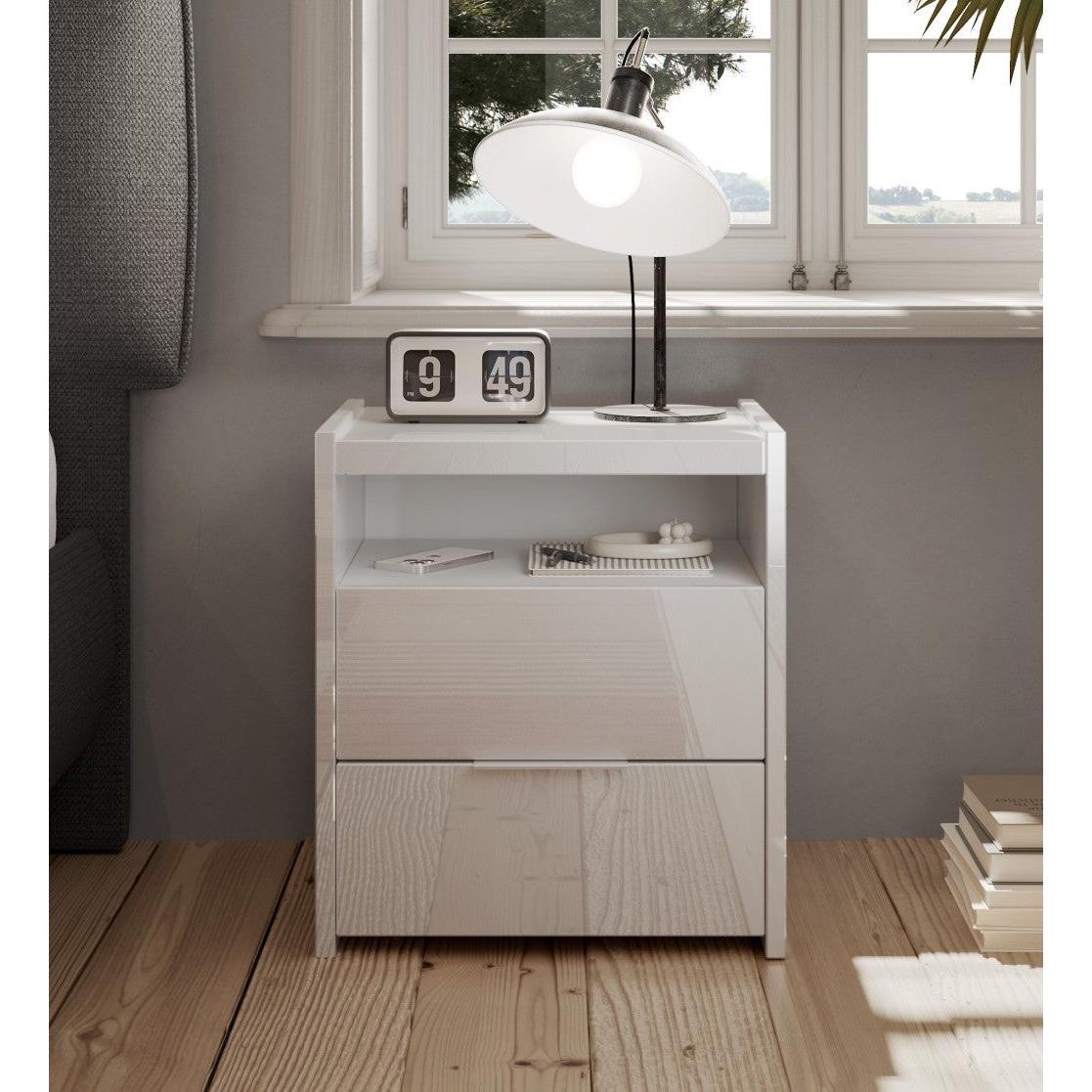 Dune 2 Drawer Bedside Table - White High Gloss - FurniComp