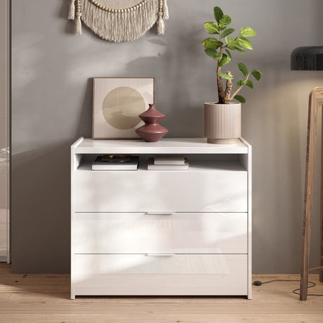 Dune 3 Drawer 110cm Chest of Drawers - White High Gloss - FurniComp