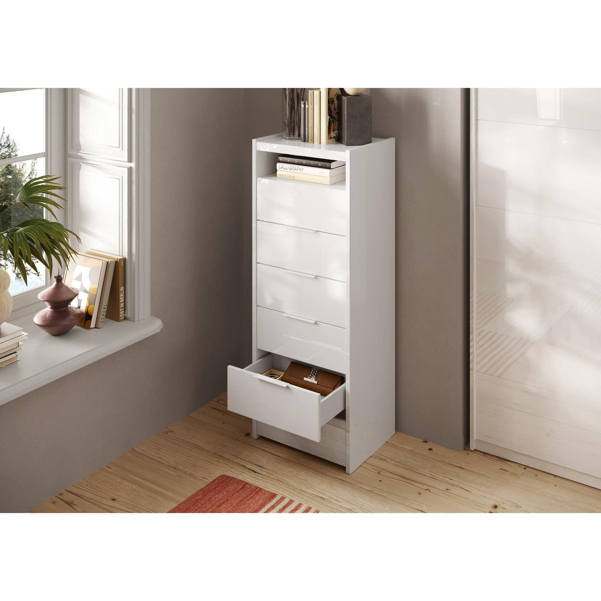 Dune 6 Drawer 50cm Tall Chest of Drawers - White High Gloss - FurniComp