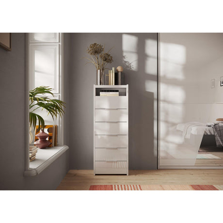 Dune 6 Drawer 50cm Tall Chest of Drawers - White High Gloss - FurniComp