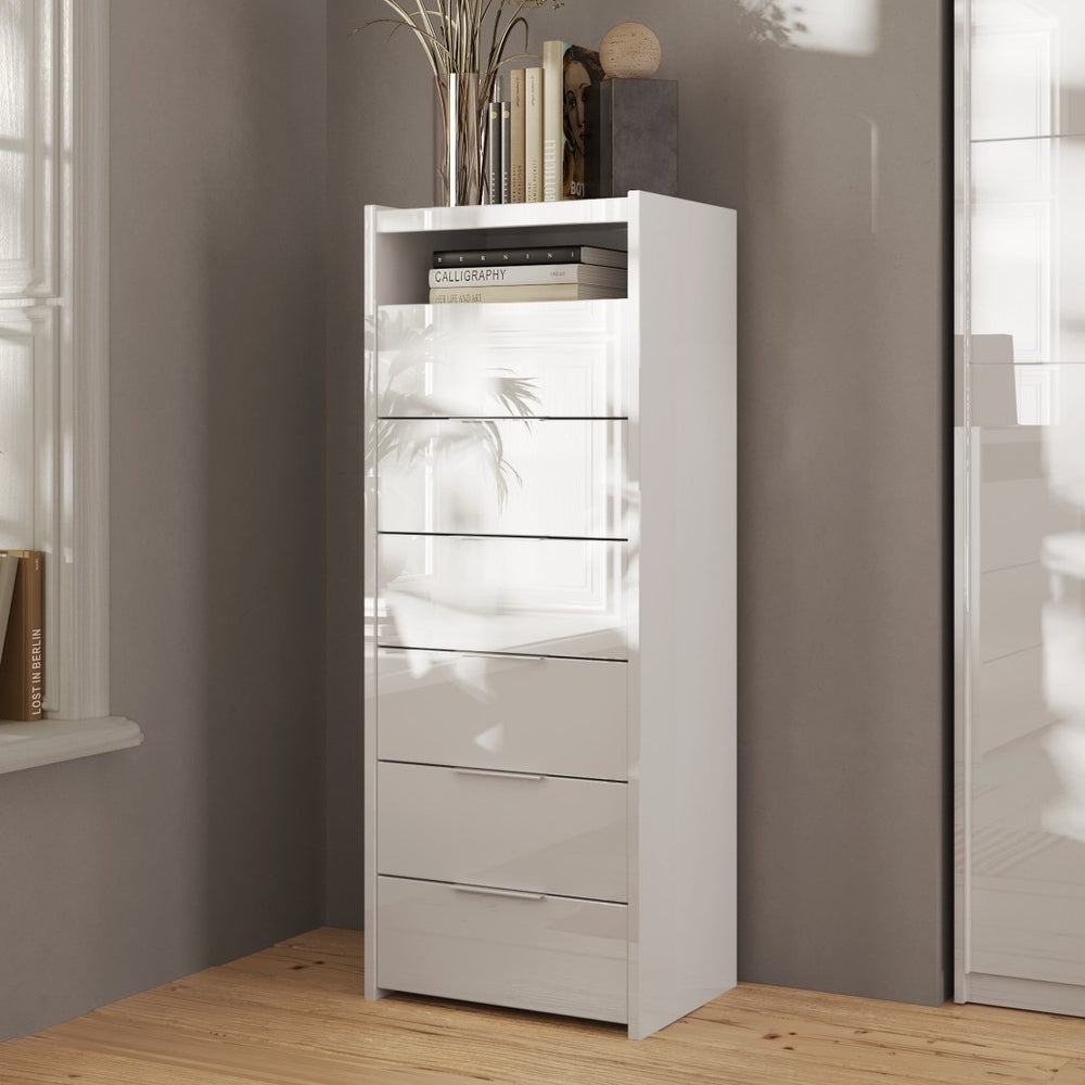 Dune 6 Drawer 50cm Tall Chest of Drawers - White High Gloss - FurniComp