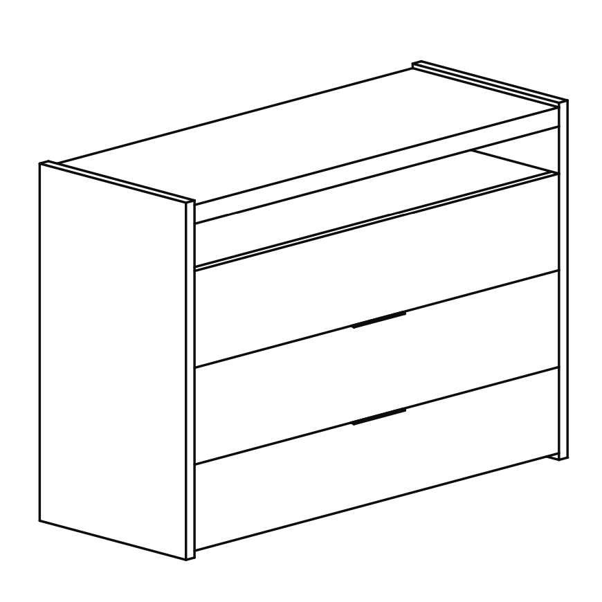 Dune 3 Drawer 110cm Chest of Drawers - White High Gloss - FurniComp