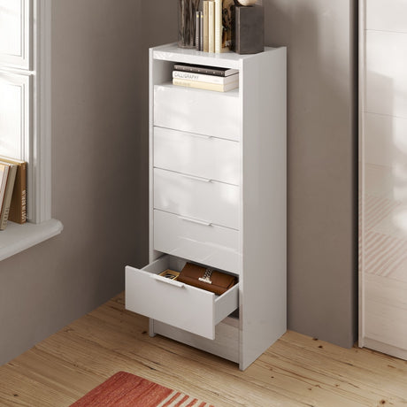 Dune 6 Drawer 50cm Tall Chest of Drawers - White High Gloss - FurniComp
