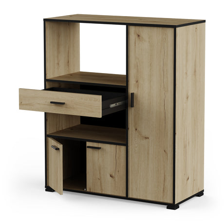 Eden Kitchen Microwave Storage Cabinet- Royal Oak & Black - FurniComp