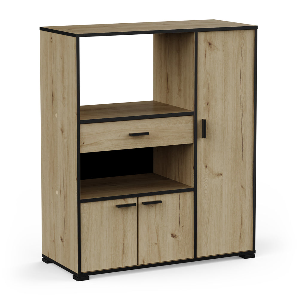 Eden Kitchen Microwave Storage Cabinet- Royal Oak & Black - FurniComp