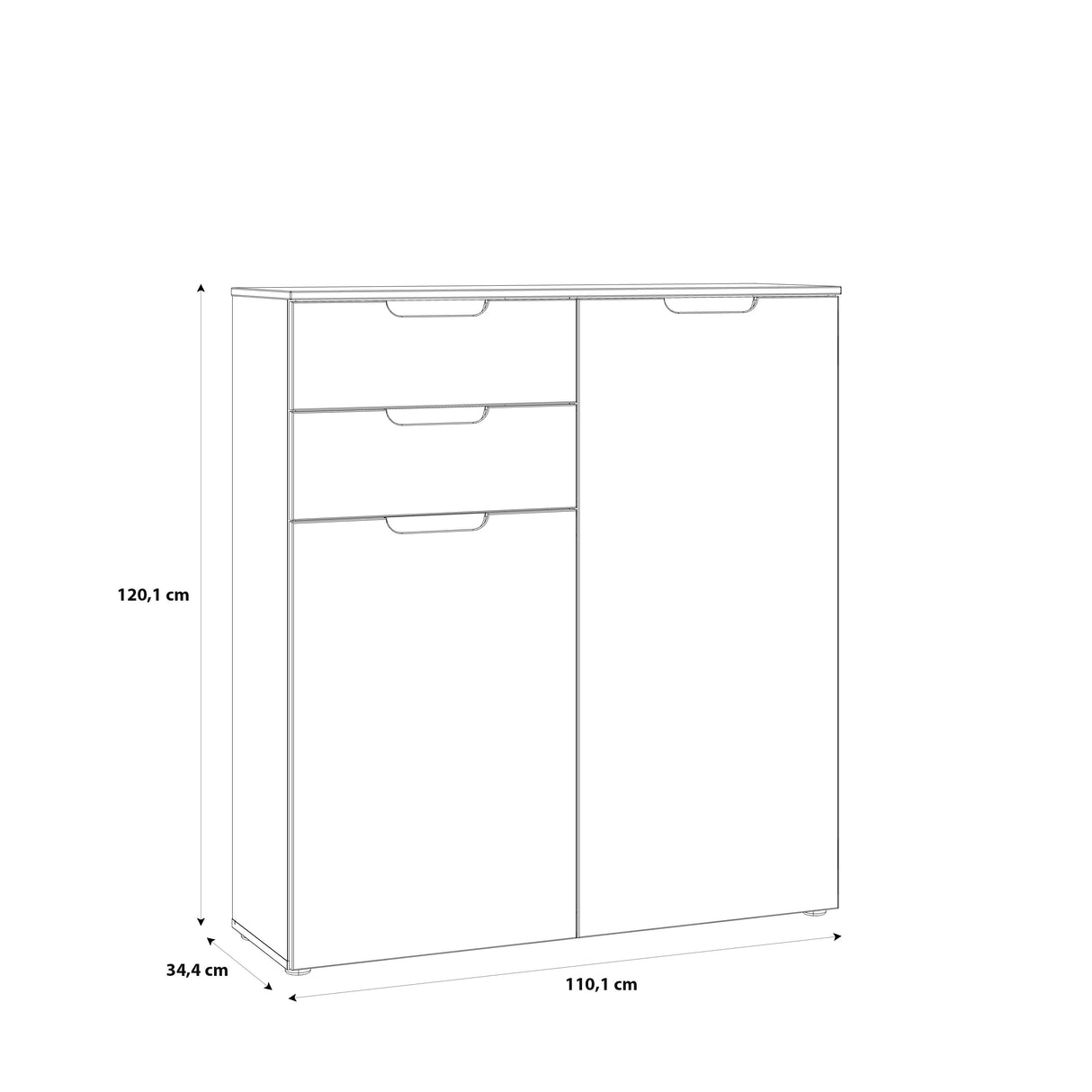 Ella White Gloss 2 Door 2 Drawer Tall Sideboard - FurniComp