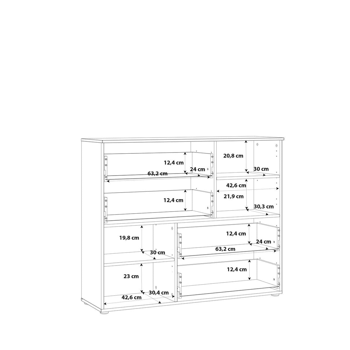 Ella 2 Door 4 Drawer Small White Gloss Sideboard - FurniComp