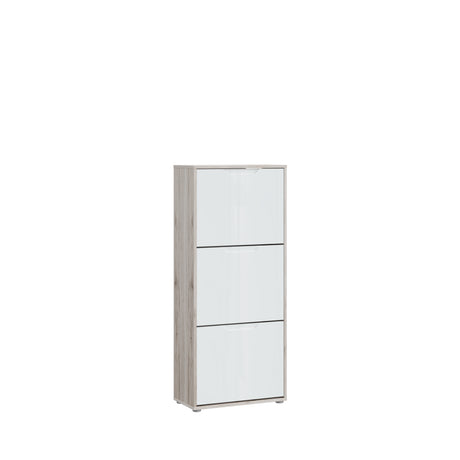 Ella 3 Drawer Small White Gloss and Oak Shoe Cabinet - FurniComp