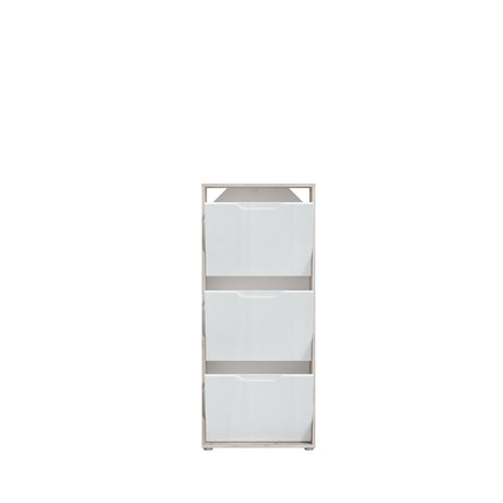 Ella 3 Drawer Small White Gloss and Oak Shoe Cabinet - FurniComp