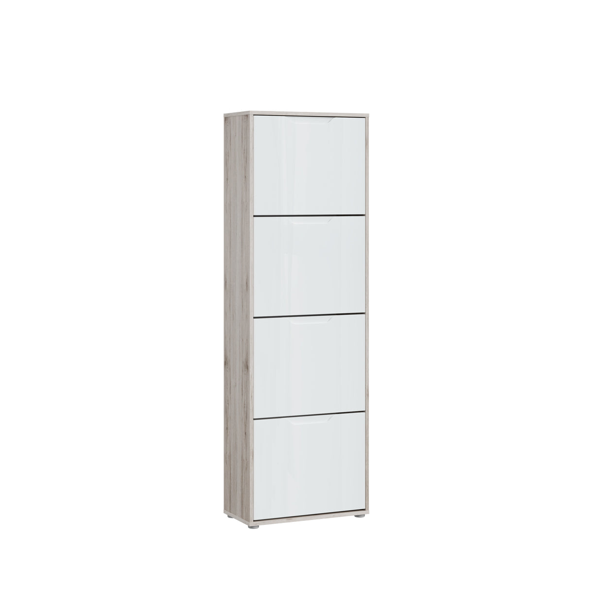 Ella 4 Drawer Tall Slim White Gloss and Oak Shoe Cabinet - FurniComp