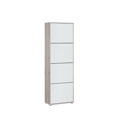 Ella 4 Drawer Tall Slim White Gloss and Oak Shoe Cabinet - FurniComp