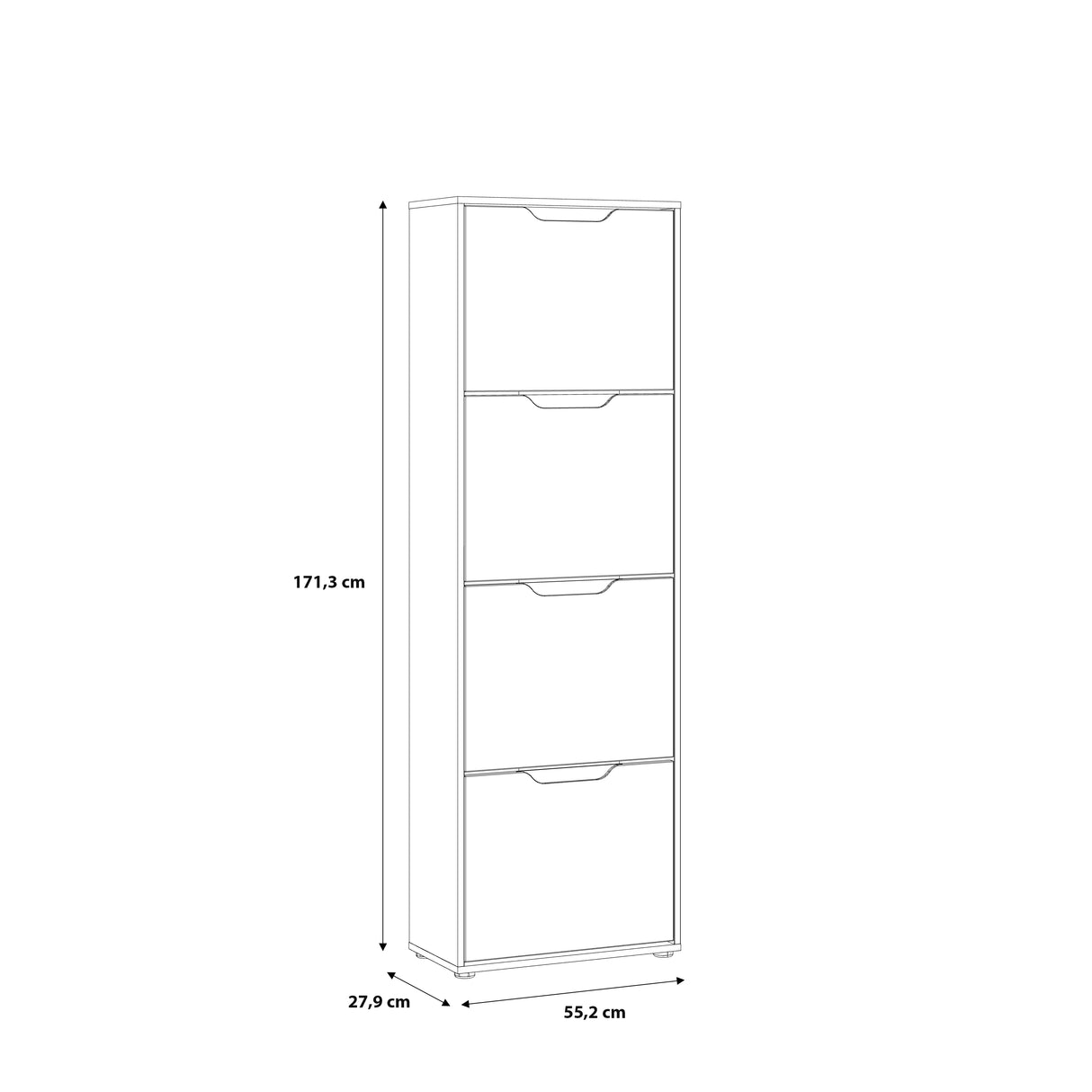 Ella 4 Drawer Tall Slim White Gloss and Oak Shoe Cabinet - FurniComp