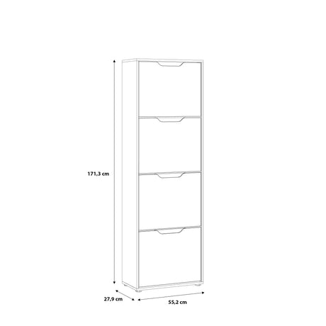 Ella 4 Drawer Tall Slim White Gloss and Oak Shoe Cabinet - FurniComp