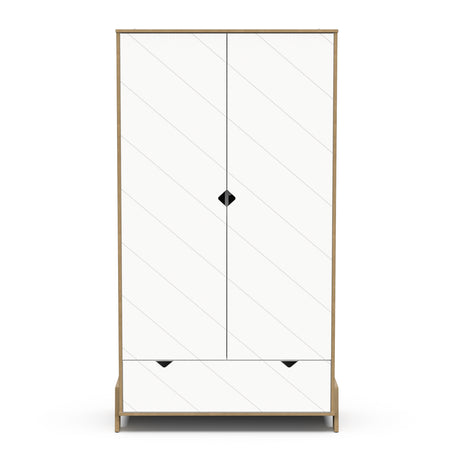 Elsie 2 Door 1 Drawer Kids Wardrobe - Matt White & Hamilton Oak - FurniComp