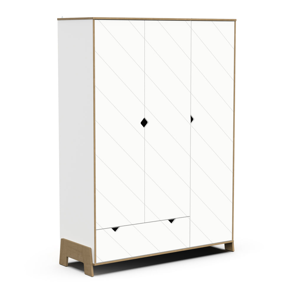 Elsie 3 Door 1 Drawer Kids Wardrobe- Matt White & Hamilton Oak - FurniComp