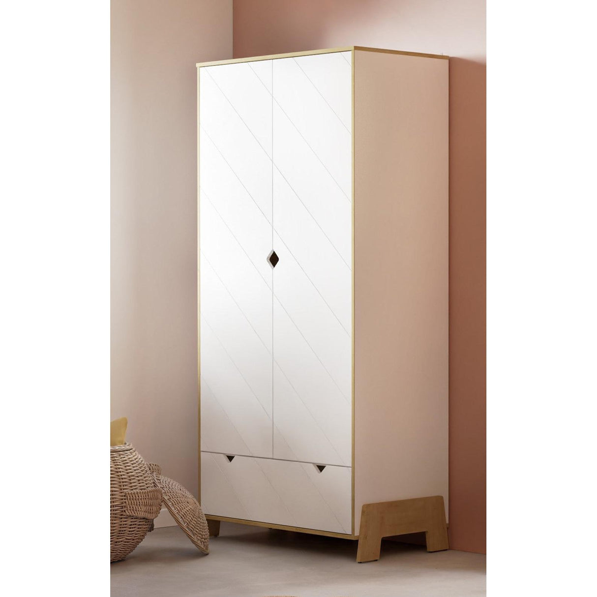 Elsie 2 Door 1 Drawer Kids Wardrobe - Matt White & Hamilton Oak - FurniComp
