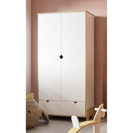 Elsie 2 Door 1 Drawer Kids Wardrobe - Matt White & Hamilton Oak - FurniComp
