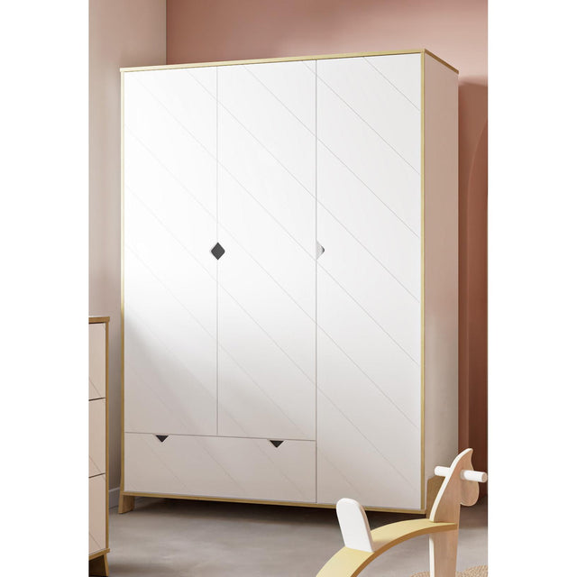 Elsie 3 Door 1 Drawer Kids Wardrobe- Matt White & Hamilton Oak - FurniComp