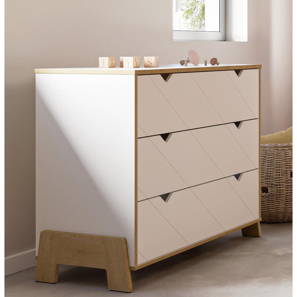Elsie 3 Drawer Chest Of Drawers- Matt White & Hamilton Oak - FurniComp