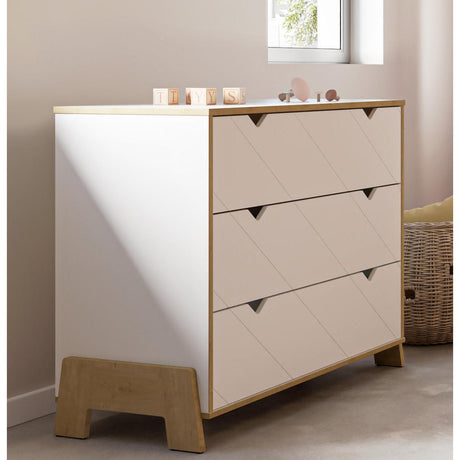 Elsie 3 Drawer Chest Of Drawers- Matt White & Hamilton Oak - FurniComp