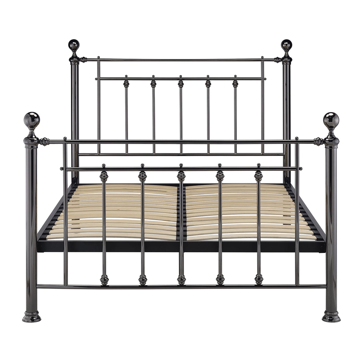 Erin Black Chrome with Crystal Finials Metal Bed Frame - FurniComp