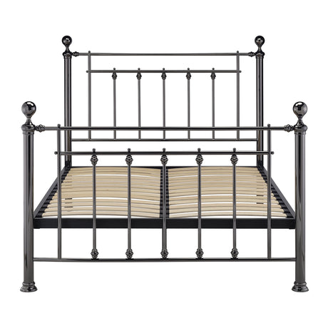 Erin Black Chrome with Crystal Finials Metal Bed Frame - FurniComp