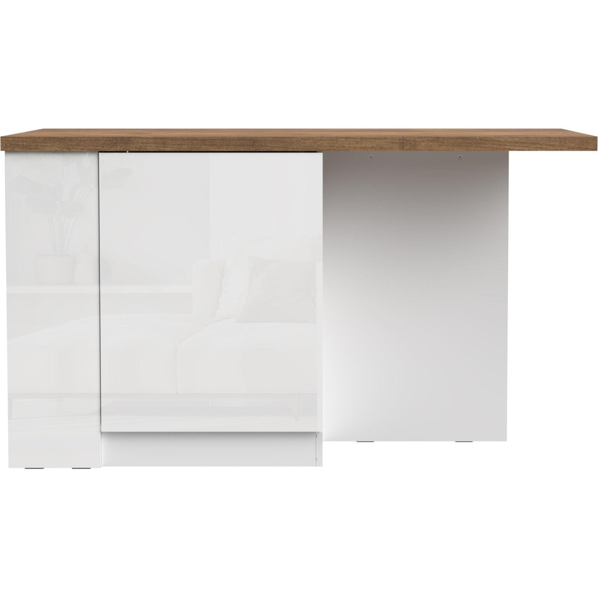 Fiora 160x80cm White Gloss Kitchen Island Breakfast Bar with Mercure Oak Top Shelving & Storage - FurniComp