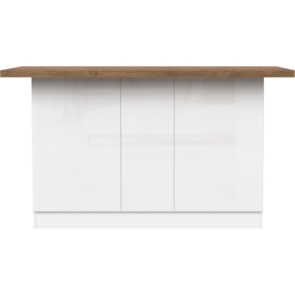 Fiora 160x80cm White Gloss Kitchen Island Breakfast Bar with Mercure Oak Top & Storage - FurniComp