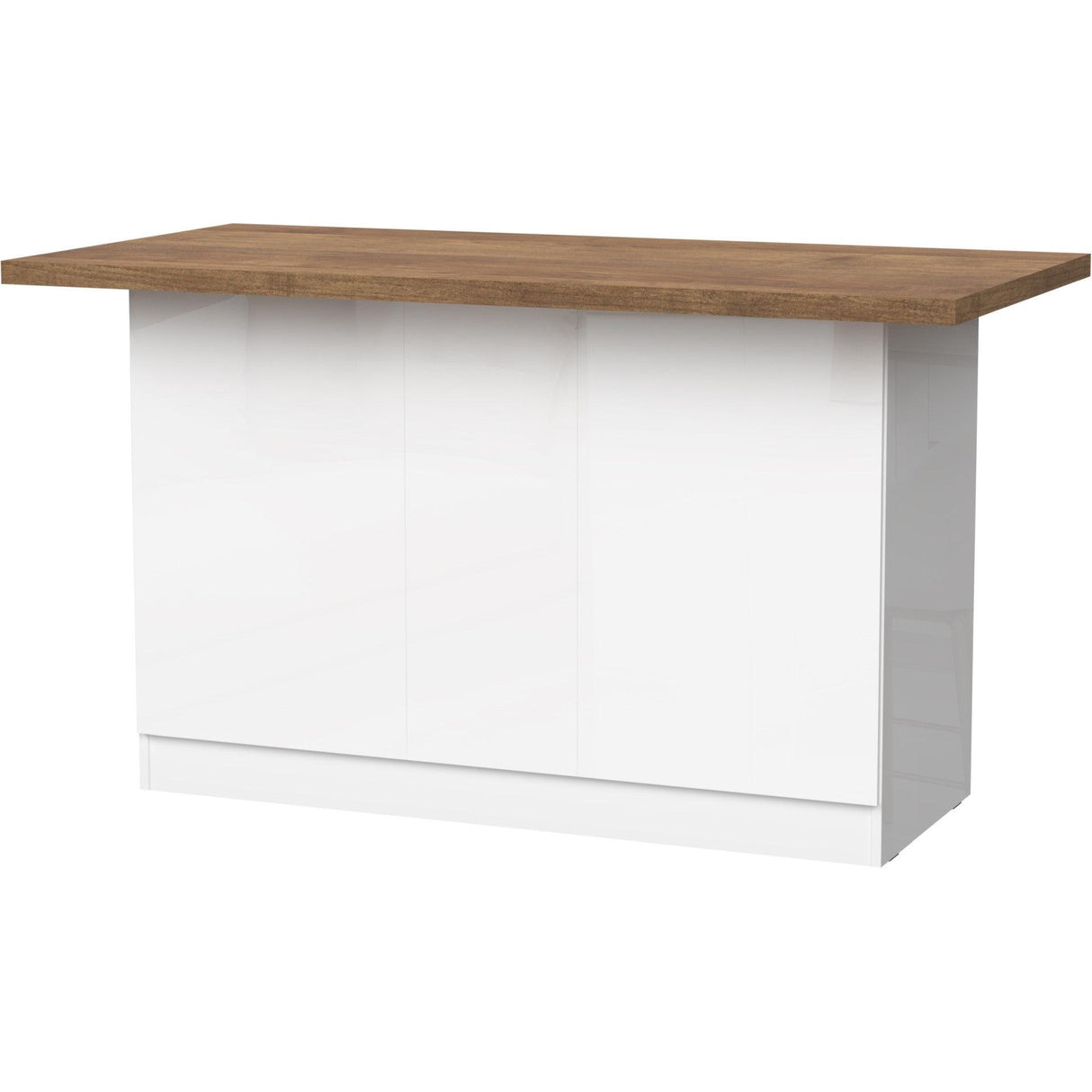 Fiora 160x80cm White Gloss Kitchen Island Breakfast Bar with Mercure Oak Top & Storage - FurniComp