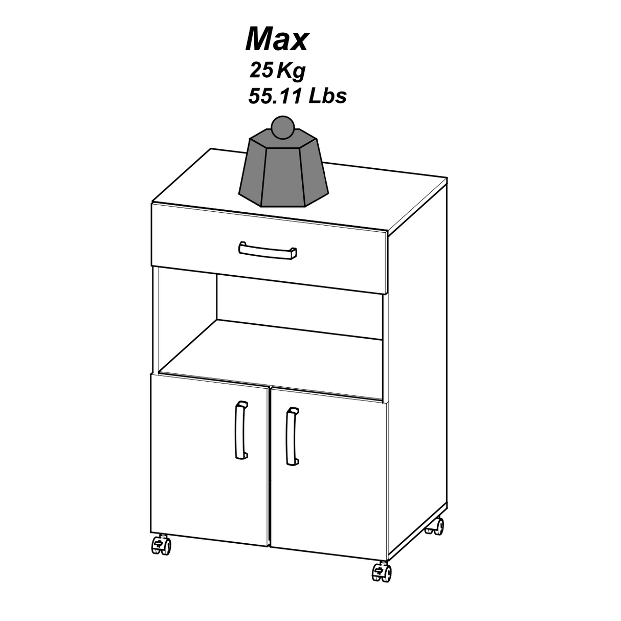 Harvey Kitchen Pantry Trolley with Microwave Shelf - Matt White & Kronberg Oak - FurniComp
