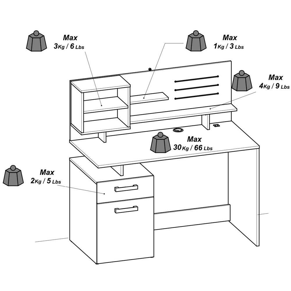 Jade 1 Door 1 Drawer Matt White and Shannon Oak Office Desk - FurniComp