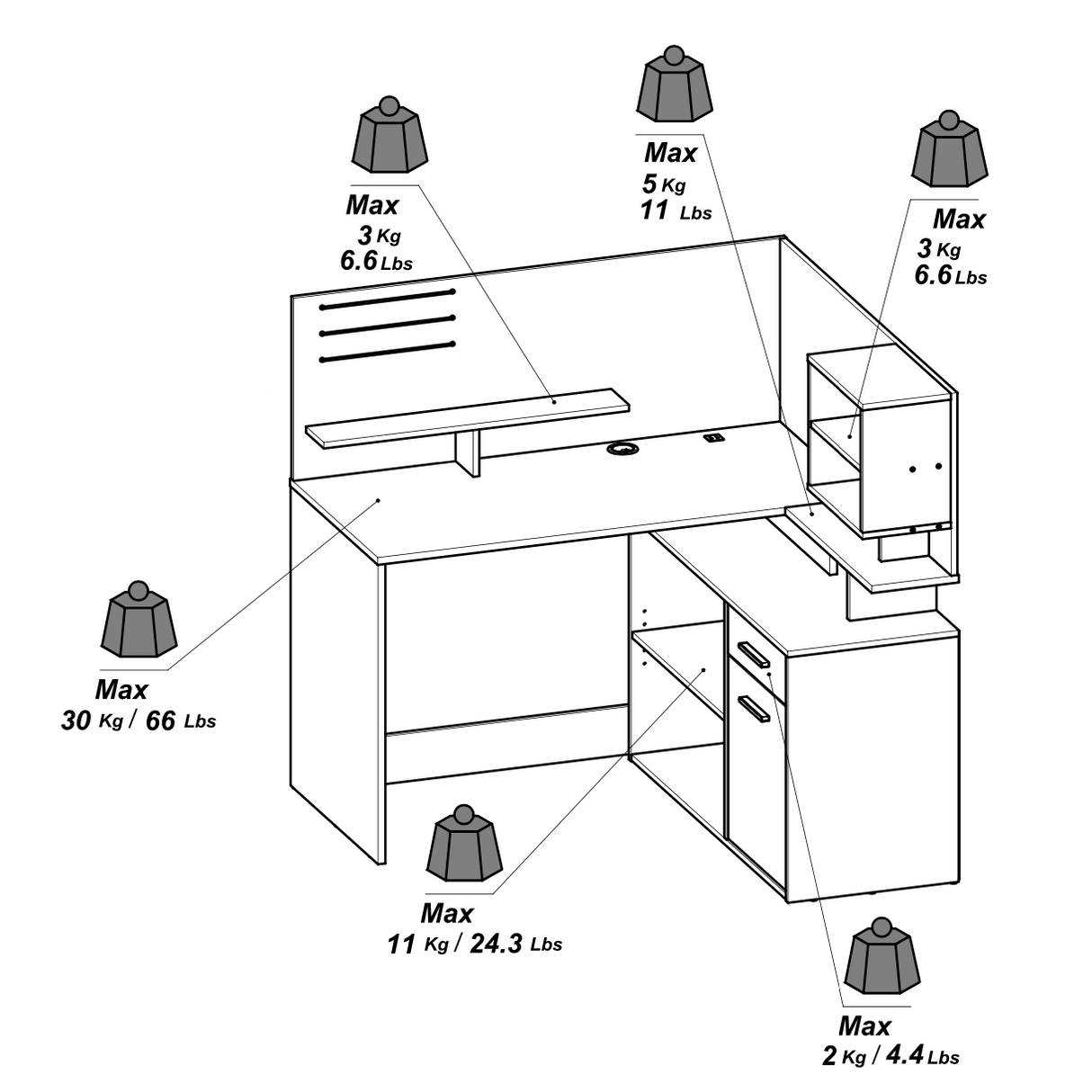Jade 1 Door 1 Drawer White and Oak L Shaped Corner Office Desk with Hutch - FurniComp
