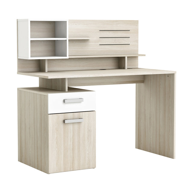 Jade 1 Door 1 Drawer Matt White and Shannon Oak Office Desk - FurniComp